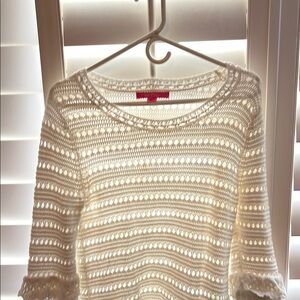 Lilly Pulitzer White Crew Neck Sweater with Delicate Stripes